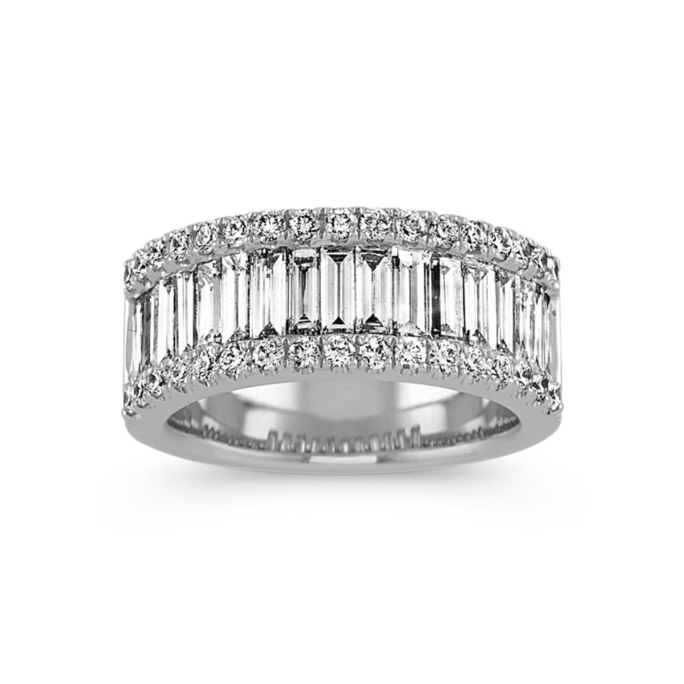 Pave-Set Baguette and Round Diamond Wedding Band