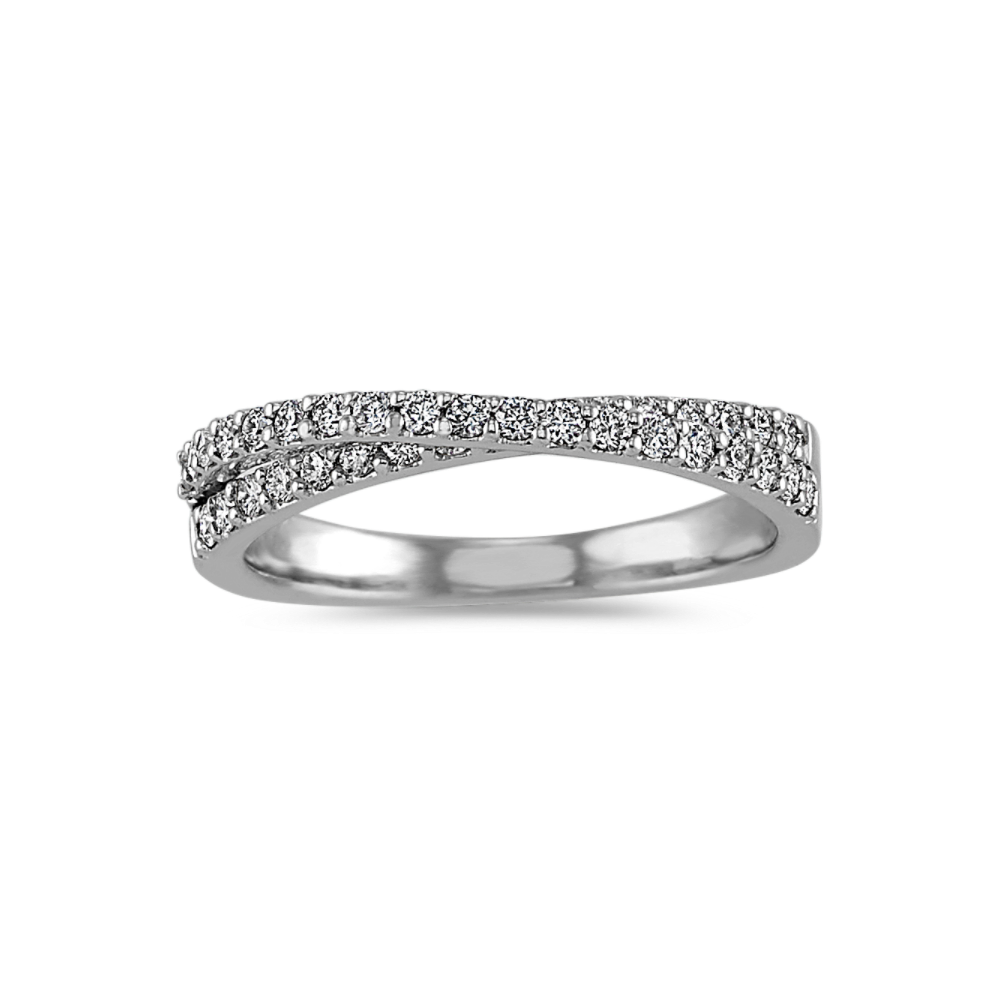 Pave-Set Natural Diamond Criss-Cross Wedding Band