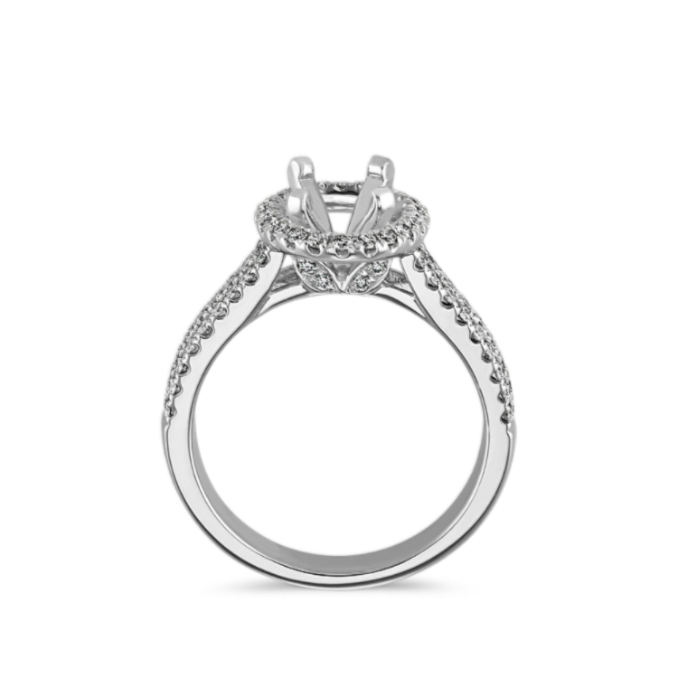Pave-Set Natural Diamond Halo Engagement Ring in Platinum