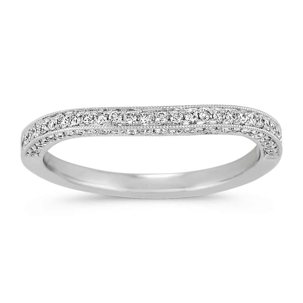 Pave-Set Round Diamond Contour Wedding Band