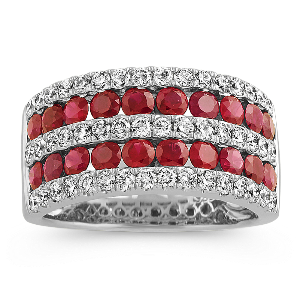 Pave-Set Ruby and Diamond Ring in 14k White Gold