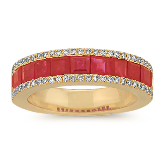 Pave-Set Square Ruby and Round Diamond Ring | Shane Co.