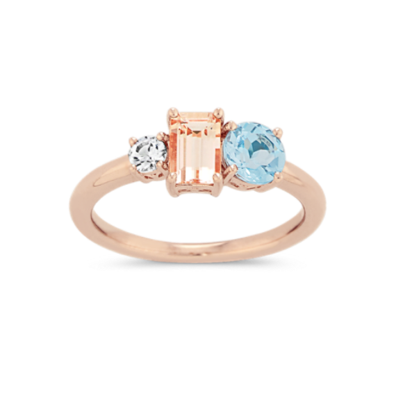 Peach Morganite, Blue Topaz and White Sapphire Ring