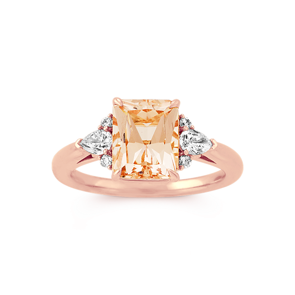 Peach Natural Morganite and Natural Diamond Ring