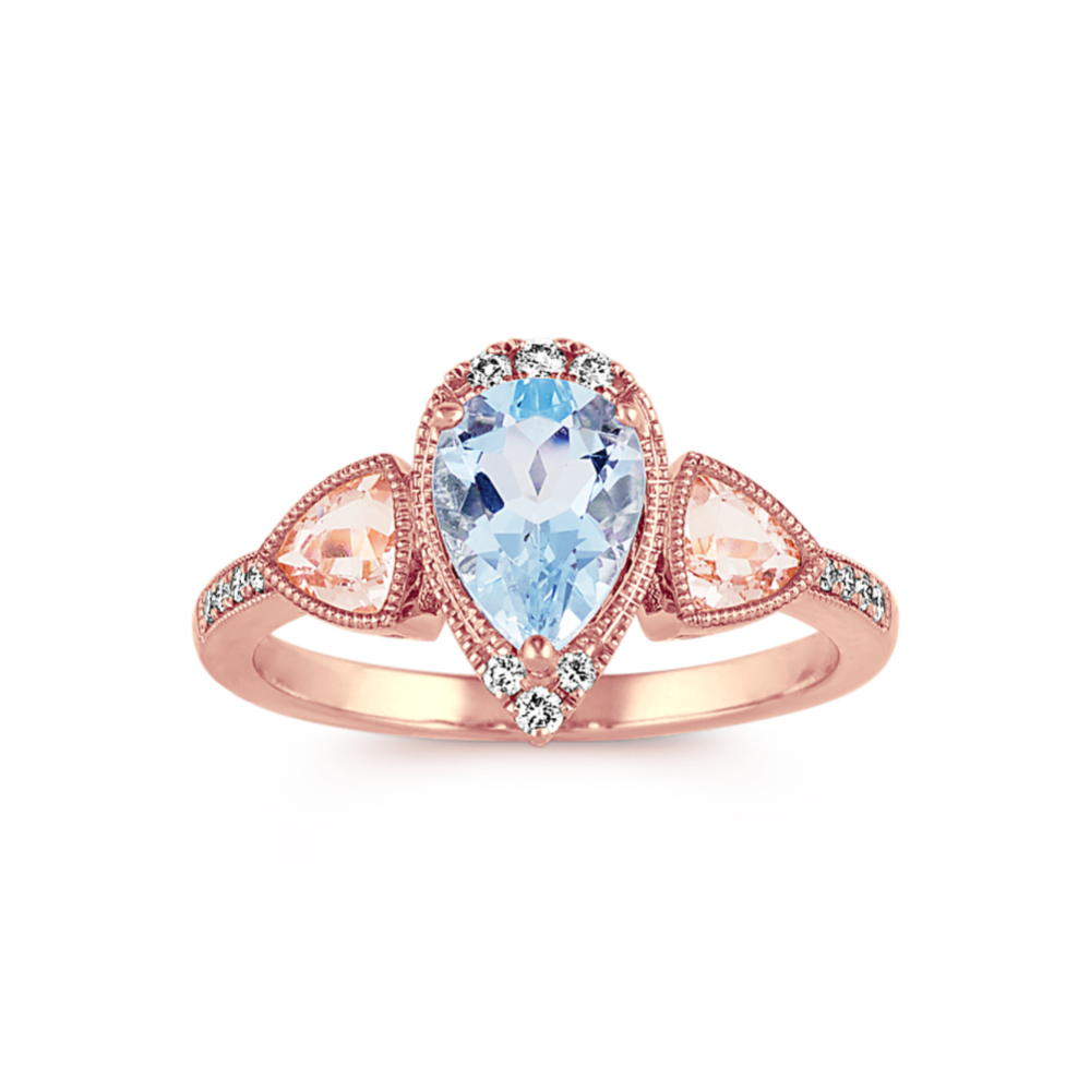 Revelry Aquamarine, Morganite and Diamond Ring in 14K Rose Gold