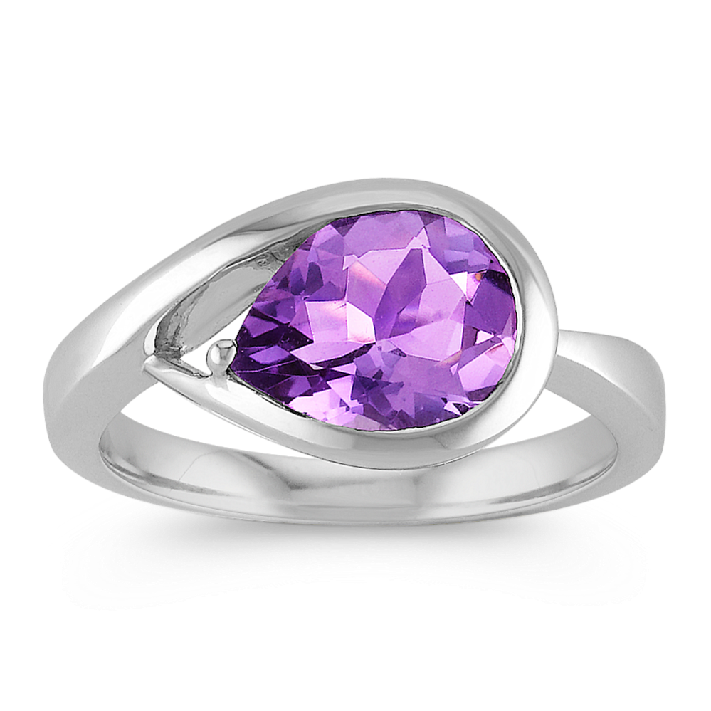 Pear-Shaped Amethyst Ring in Sterling Silver