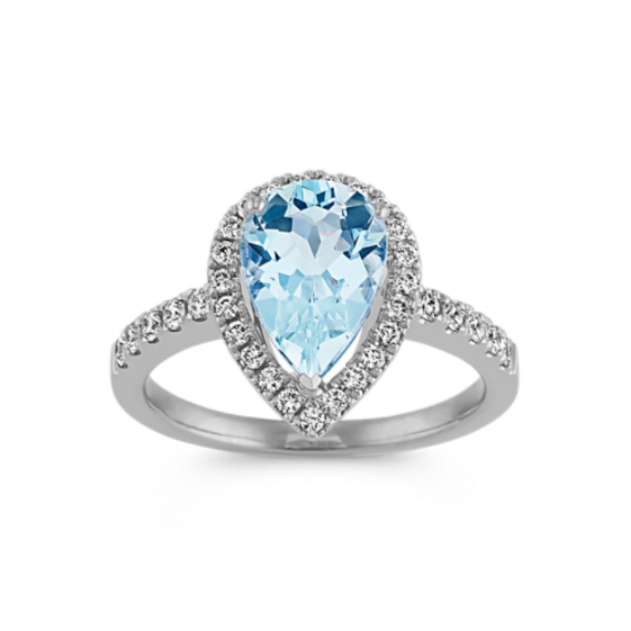 Locklyn Aquamarine & Diamond Halo Ring | Shane Co.