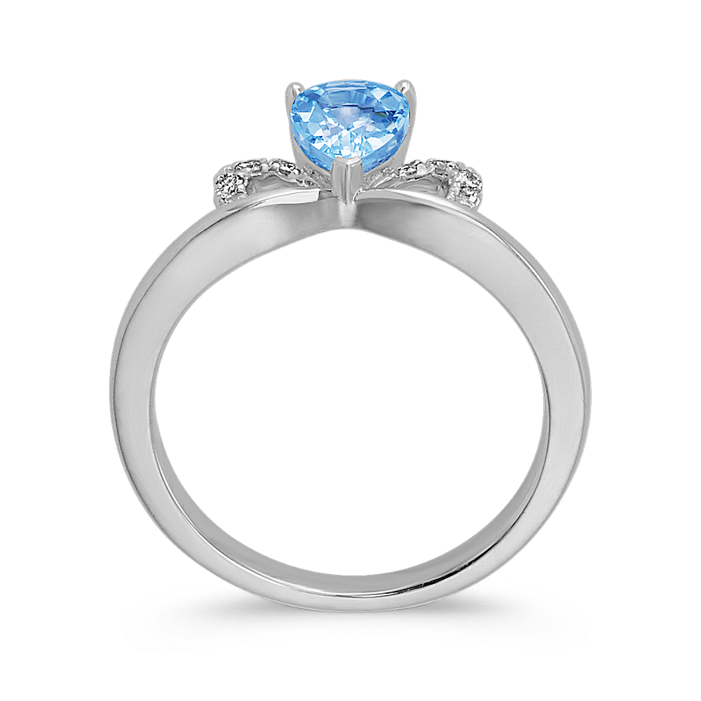 Pear-Shaped Aquamarine with Round Diamond Ring in Sterling Silver ...