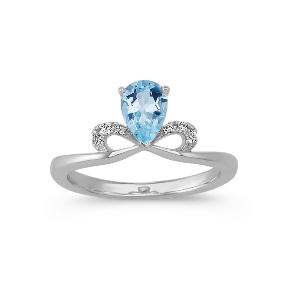 Pear-Shaped Aquamarine with Round Diamond Ring in Sterling Silver