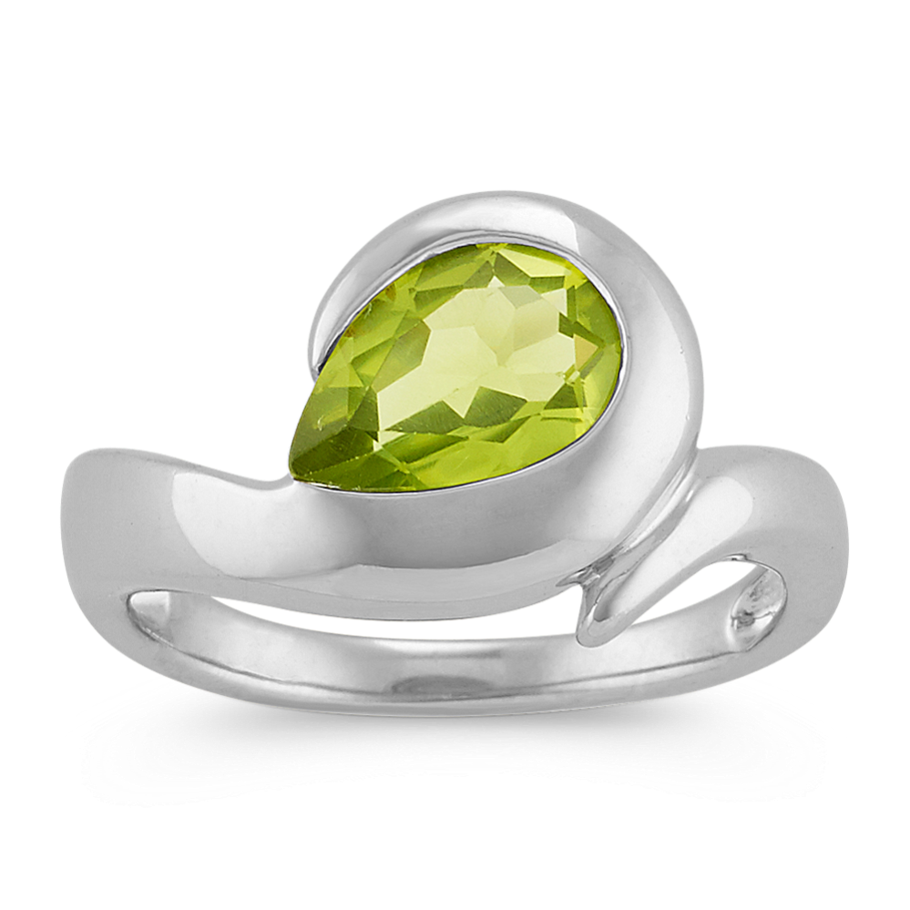 Pear-Shaped Bezel-Set Peridot Ring in Sterling Silver