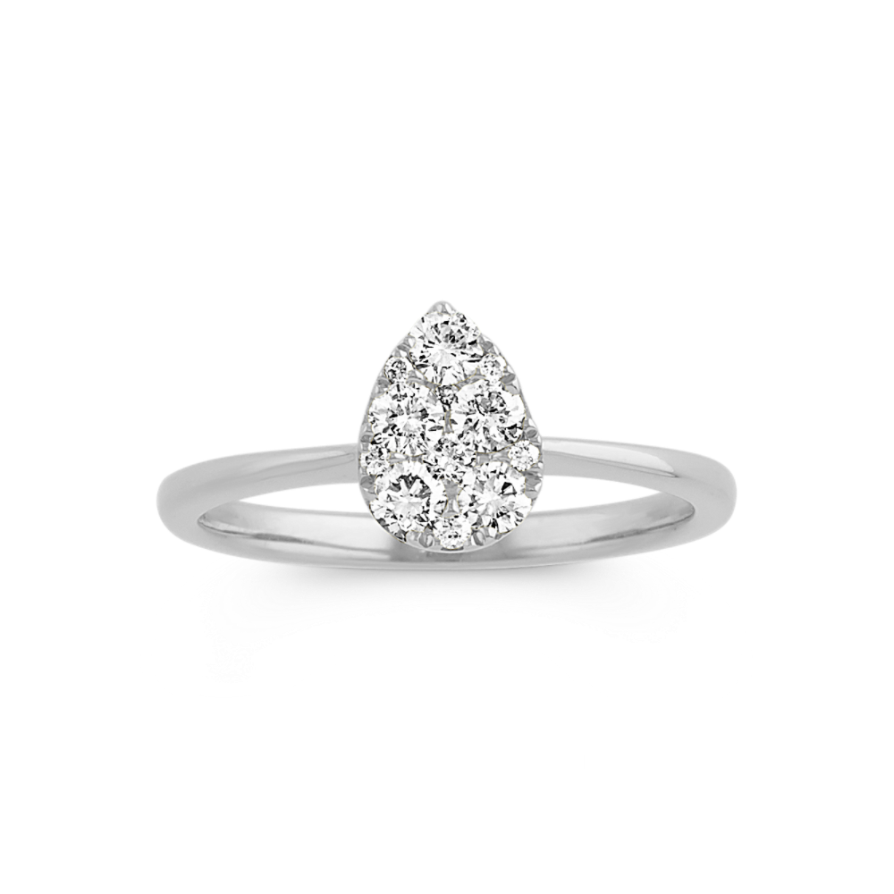 Pear-Shaped Cluster Natural Diamond Ring in 14k White Gold