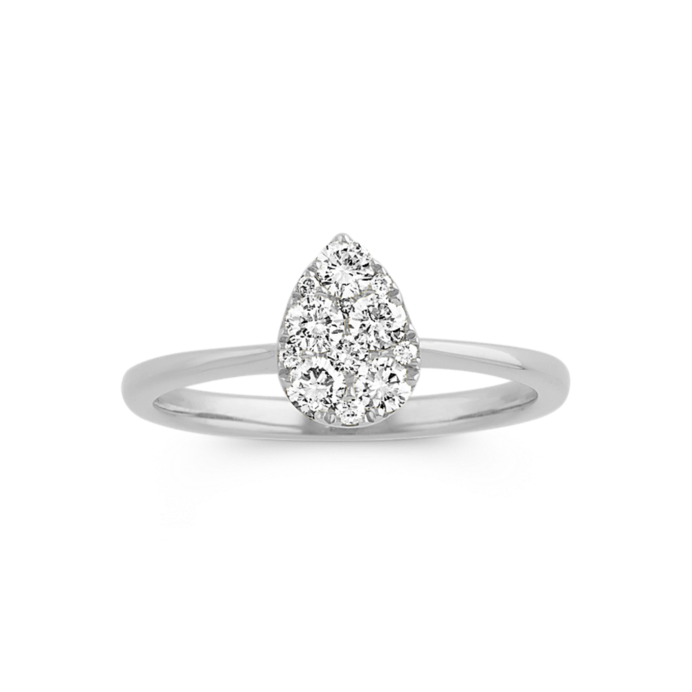 Pear-Shaped Cluster Diamond Ring in 14k White Gold