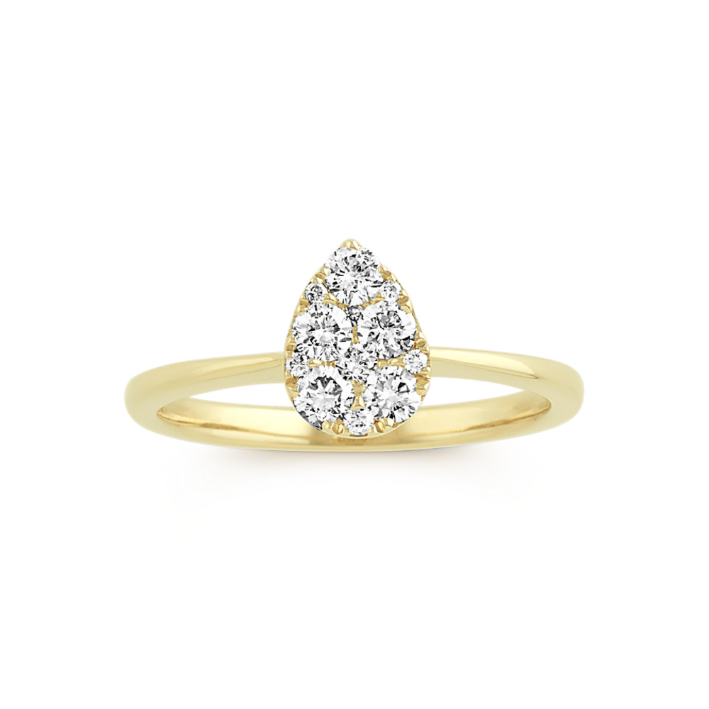 Pear-Shaped Cluster Natural Diamond Ring in 14k Yellow Gold