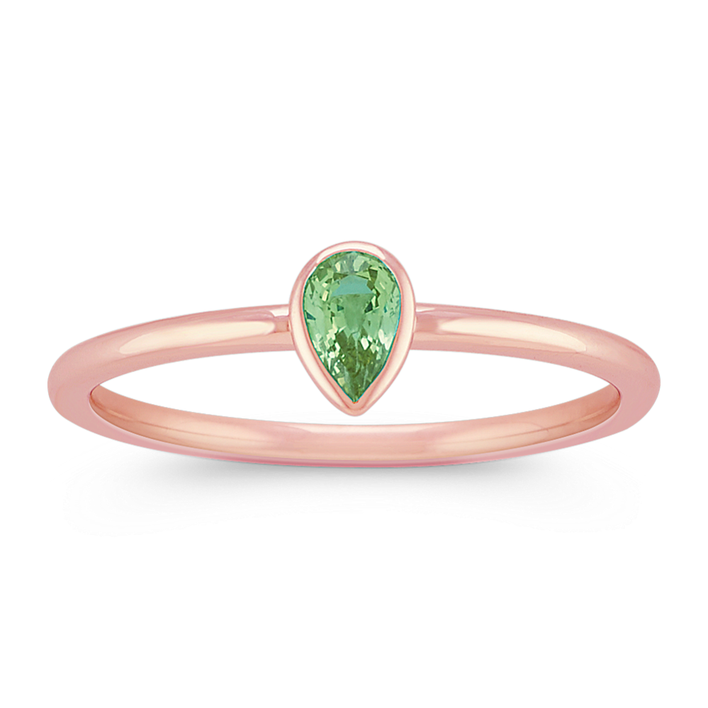 Pear-Shaped Green Sapphire Stackable Ring in 14k Rose Gold