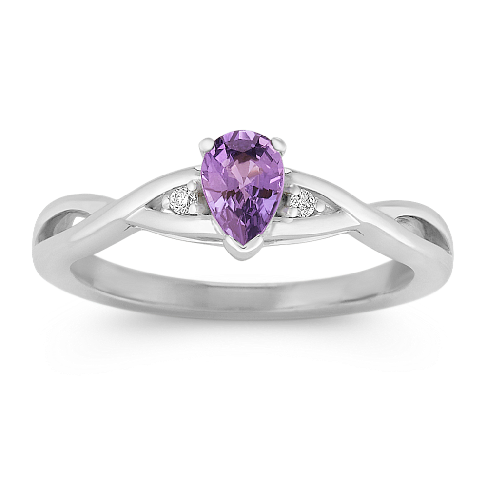Pear-Shaped Lavender Sapphire and Round Diamond Ring