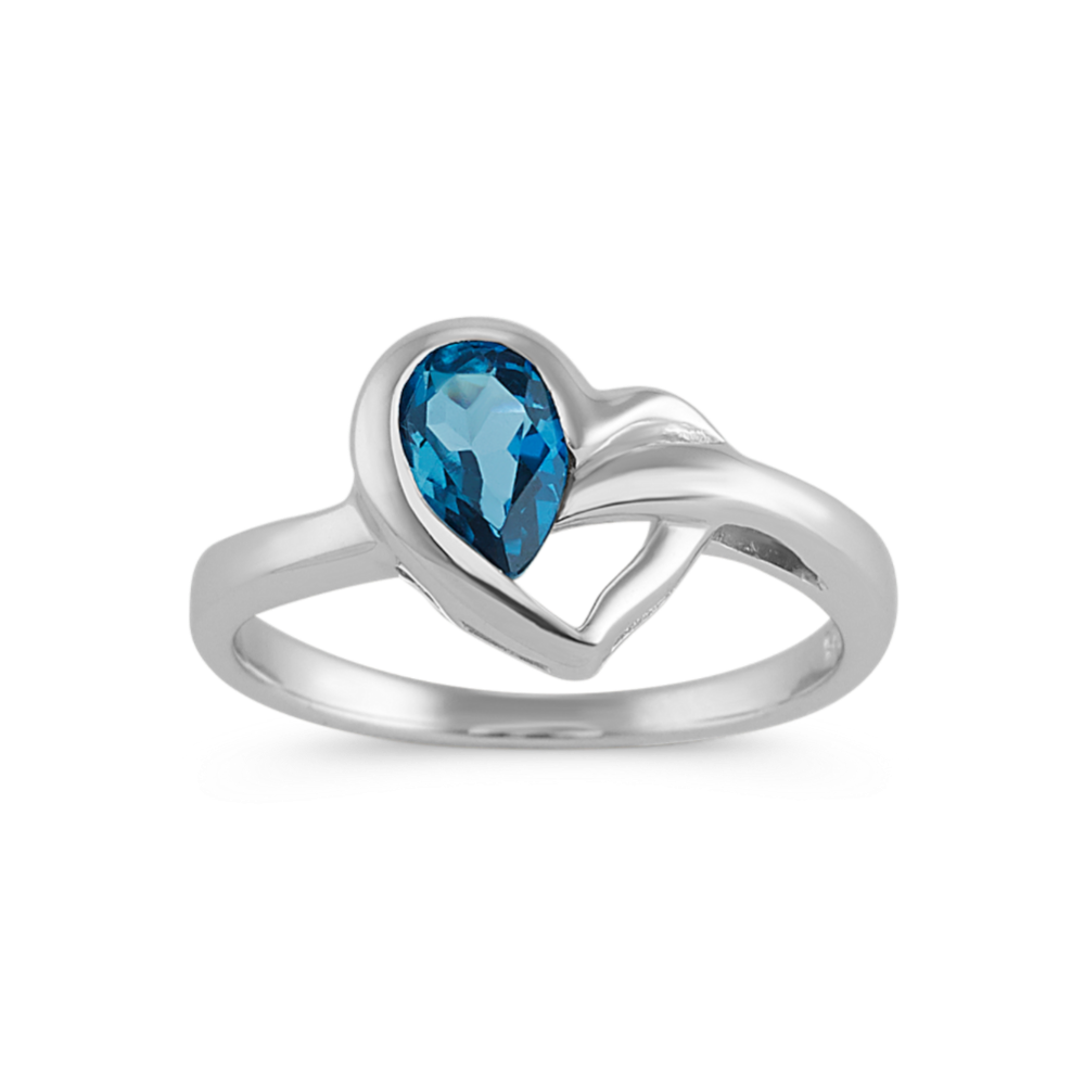 Pear-Shaped London Blue Topaz Heart Ring