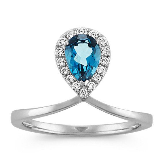 Pear-Shaped London Blue Topaz and Diamond Ring | Shane Co.