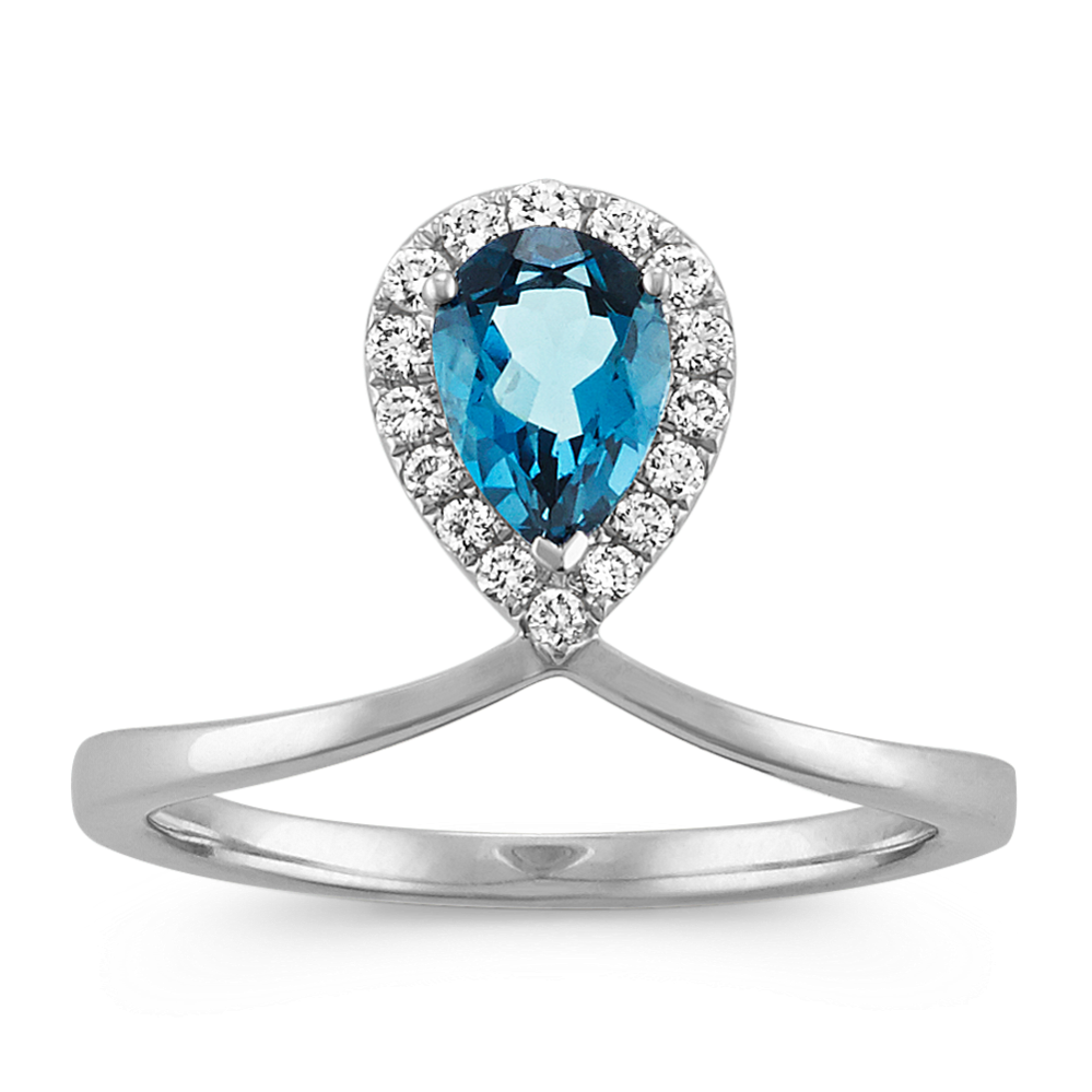 Pear-Shaped London Blue Topaz and Diamond Ring