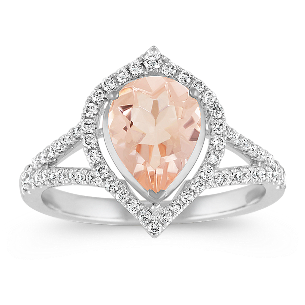 Pear-Shaped Morganite and Diamond Ring in 14k White Gold