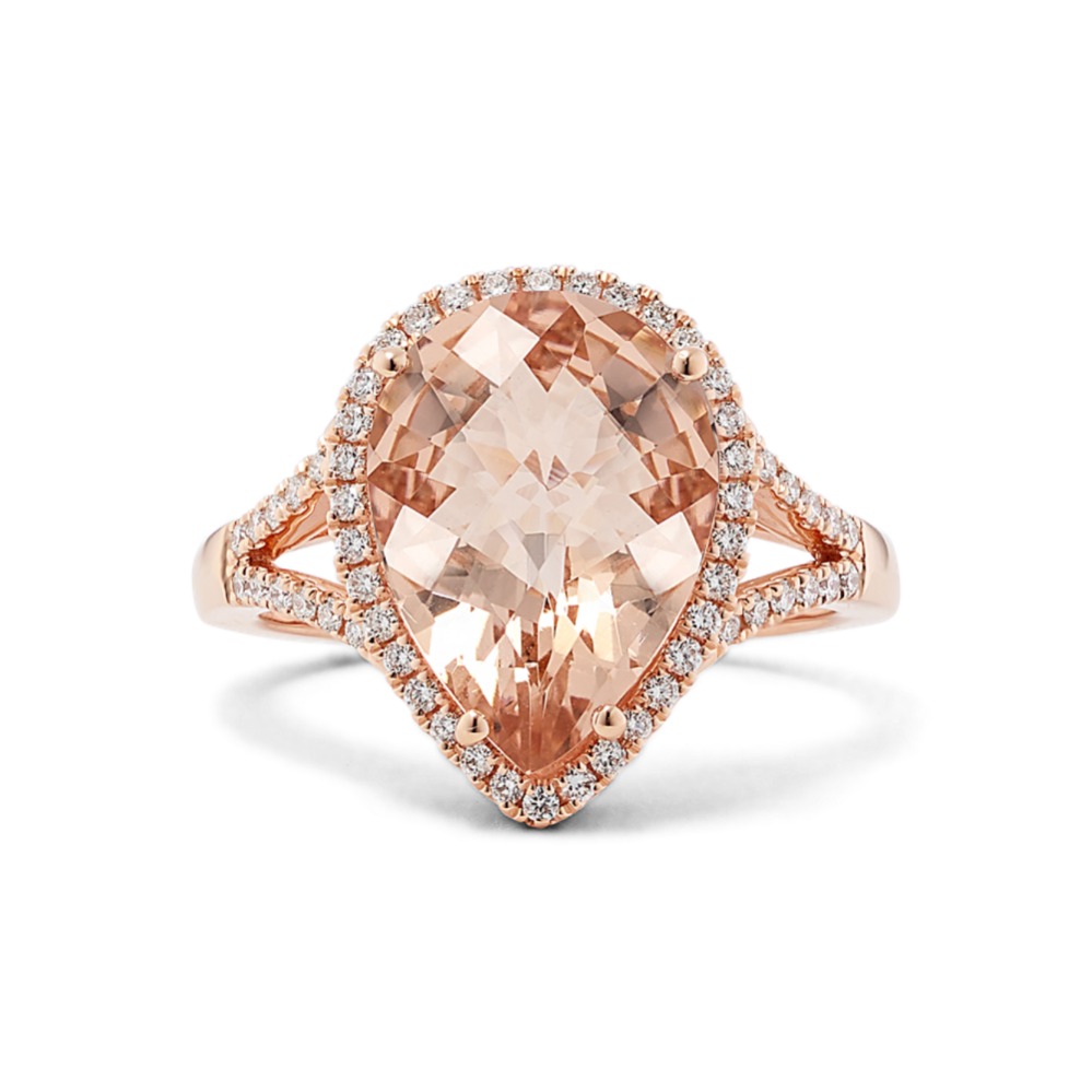 Mojave Morganite & Diamond Halo Ring