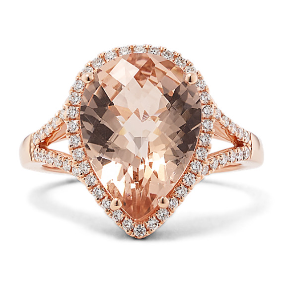 Pear-Shaped Morganite and Diamond Ring in Rose Gold
