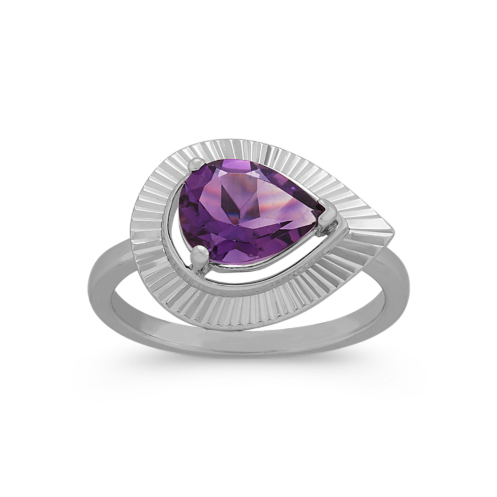 Pear Shaped Purple Amethyst Ring in Sterling Silver