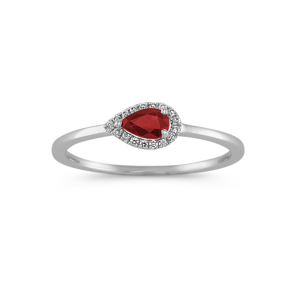 Pear-Shaped Natural Ruby and Round Natural Diamond Ring