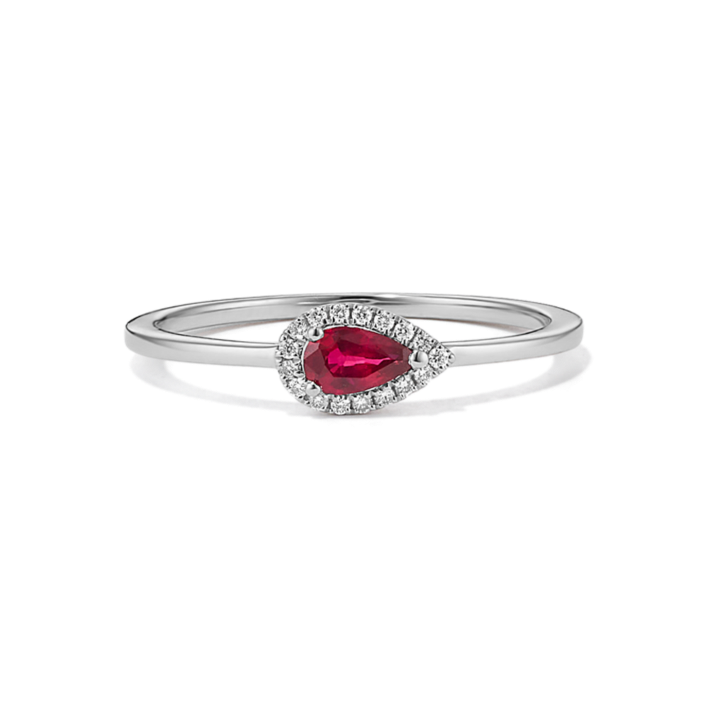 Pear-Shaped Ruby & Diamond Halo Ring
