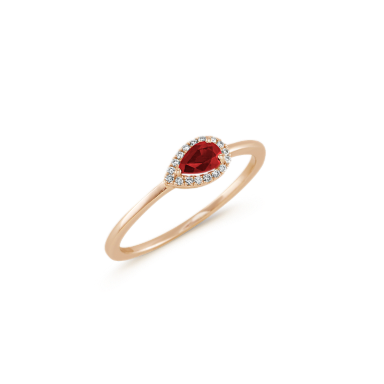 Pear-Shaped Natural Ruby and Round Natural Diamond Ring