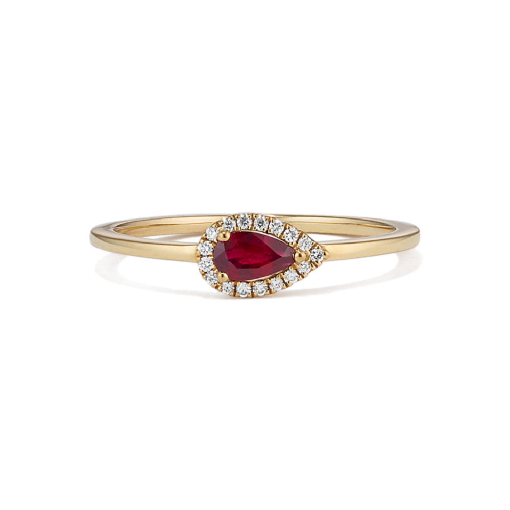 Pear-Shaped Ruby & Diamond Halo Ring
