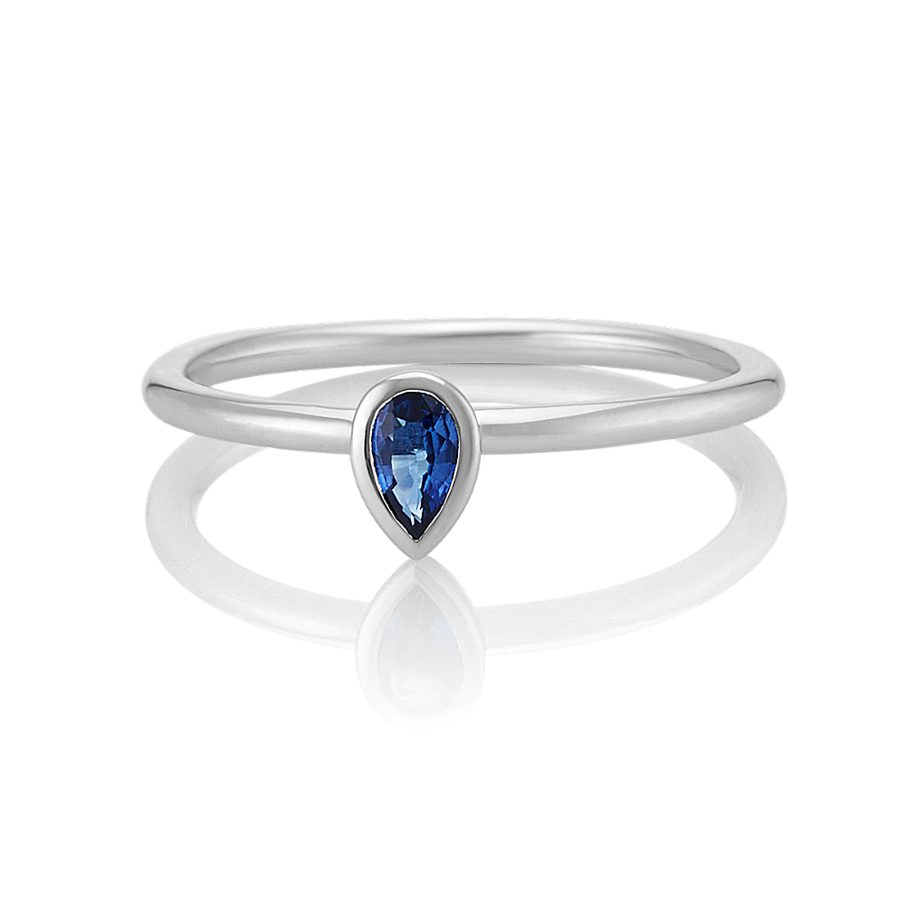 Pear-Shaped Traditional Sapphire Stackable Ring in 14k White Gold ...