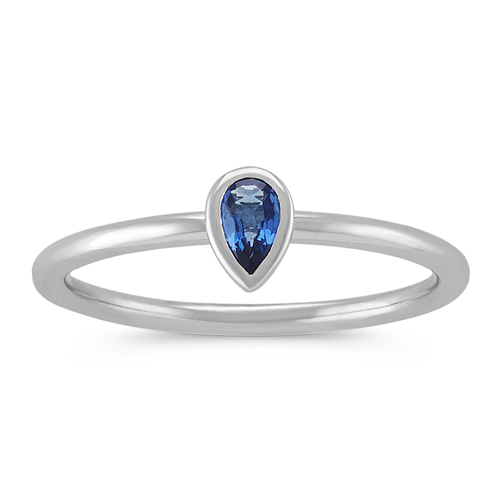 Pear-Shaped Traditional Sapphire Stackable Ring in 14k White Gold ...