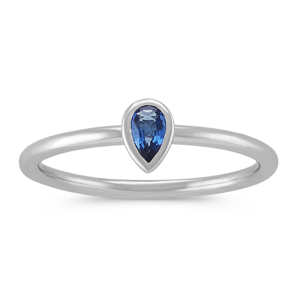 Pear-Shaped Traditional Sapphire Stackable Ring in 14k White Gold