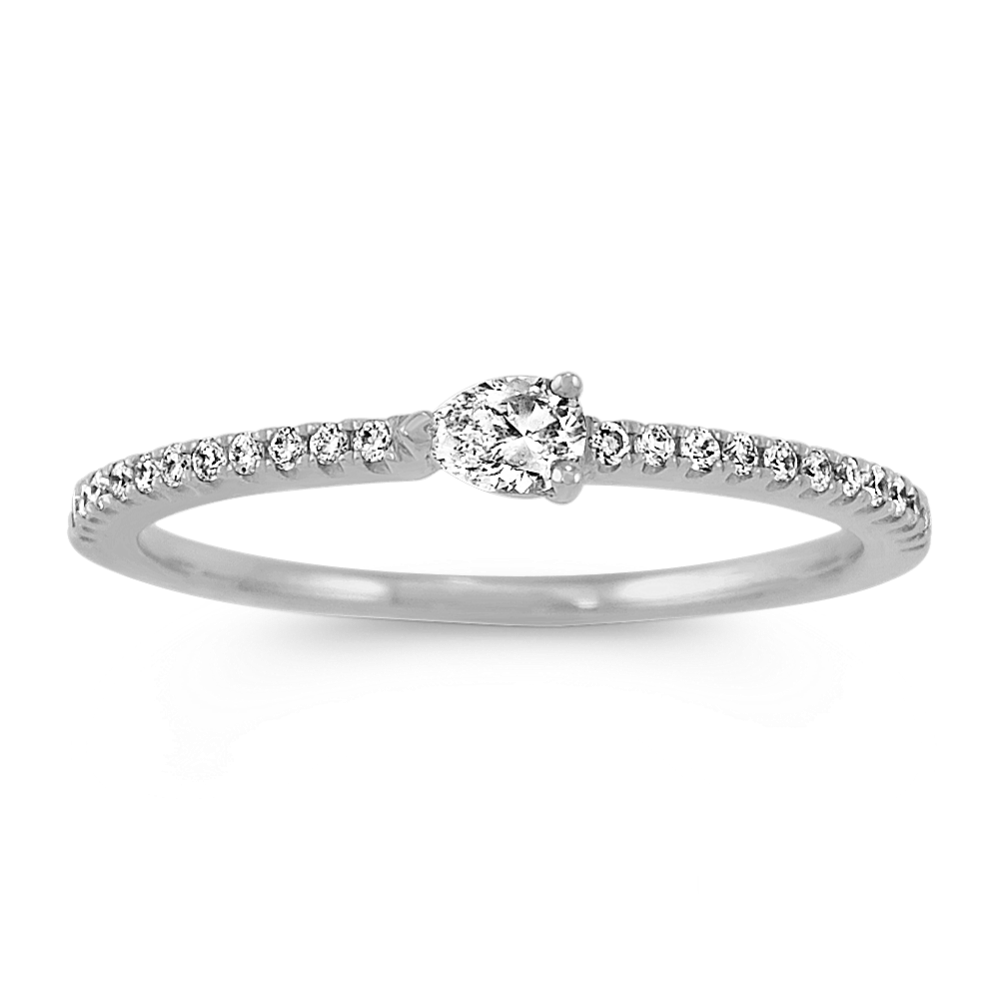 Pear-Shaped and Round Diamond Ring in 14k White Gold