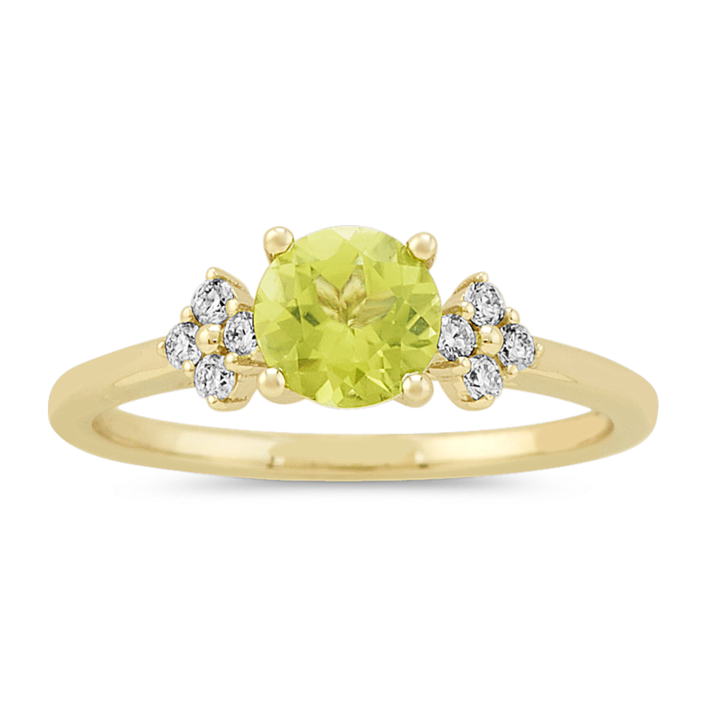 Peridot and Diamond Ring in 14k Yellow Gold