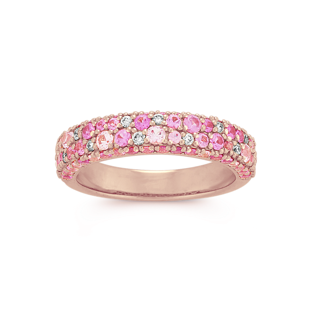 Petite Mosaic Pink Natural Sapphire and Natural Diamond Ring in 14K Rose Gold