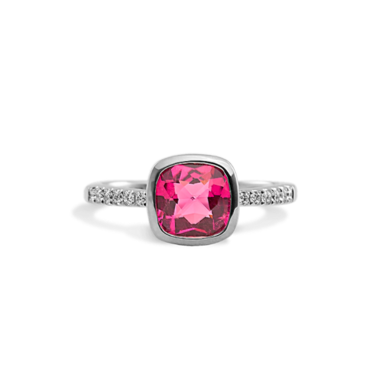 Elara Pink Natural Tourmaline and Natural Diamond Ring in 14K White Gold