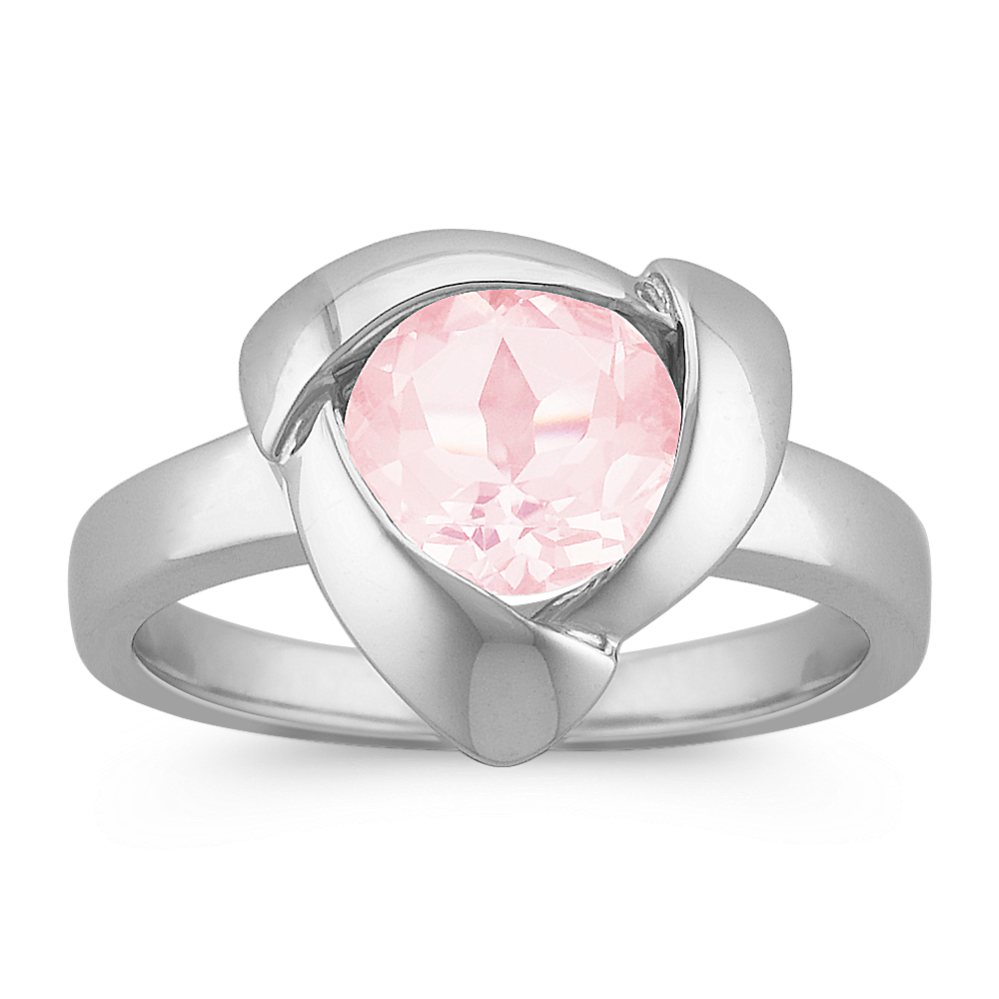 Pink Quartz in Trilogy Design Sterling Silver Ring