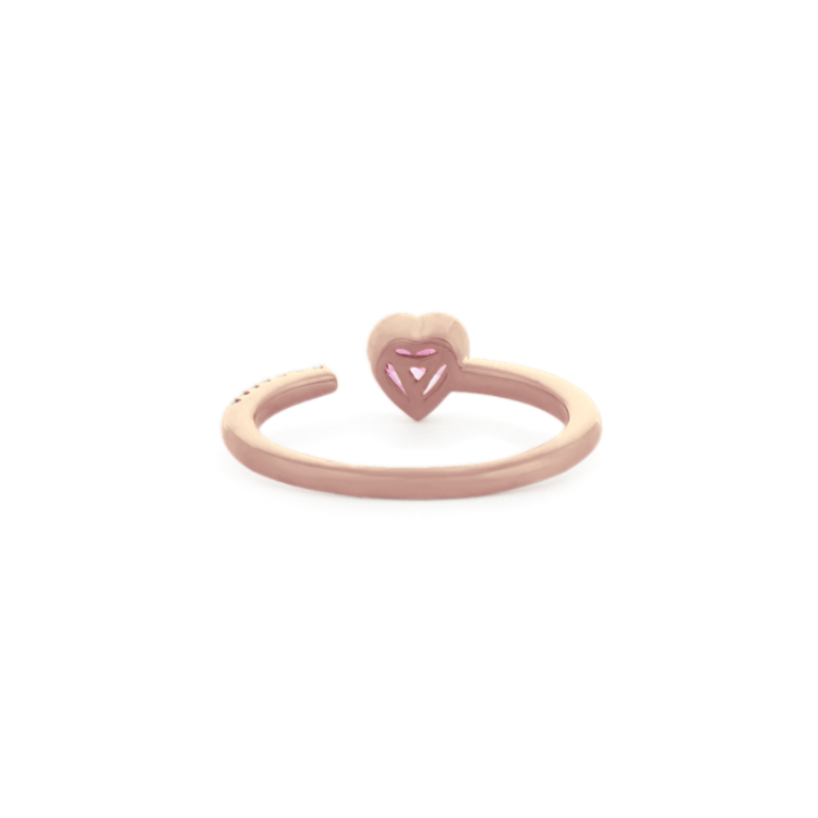 Pink Natural Sapphire Heart and Round Natural Diamond Ring in 14K Rose Gold