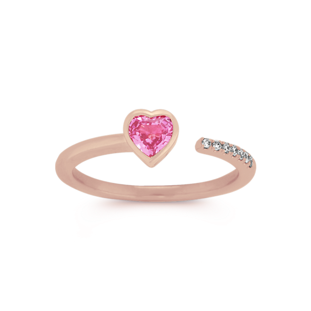 Candy-Heart Pink Sapphire & Diamond Open Ring