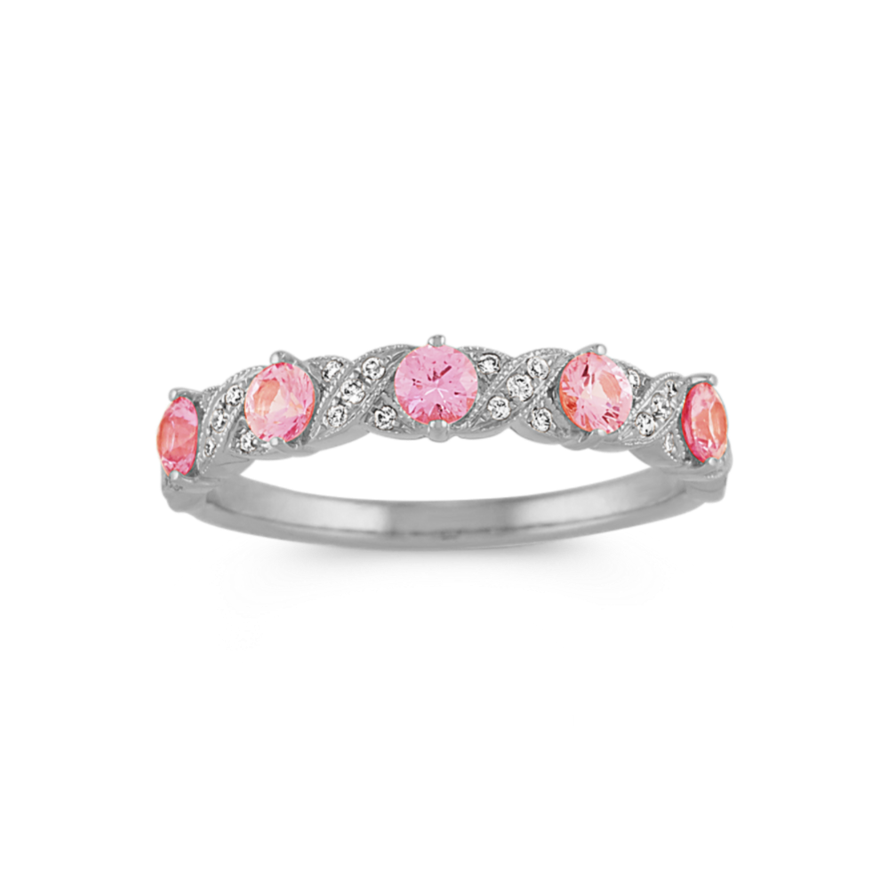 Pink Sapphire and Diamond Ring in 14k White Gold