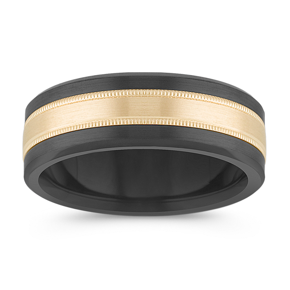 Polished Cobalt and 14k Yellow Gold Mens Band (7.5mm)