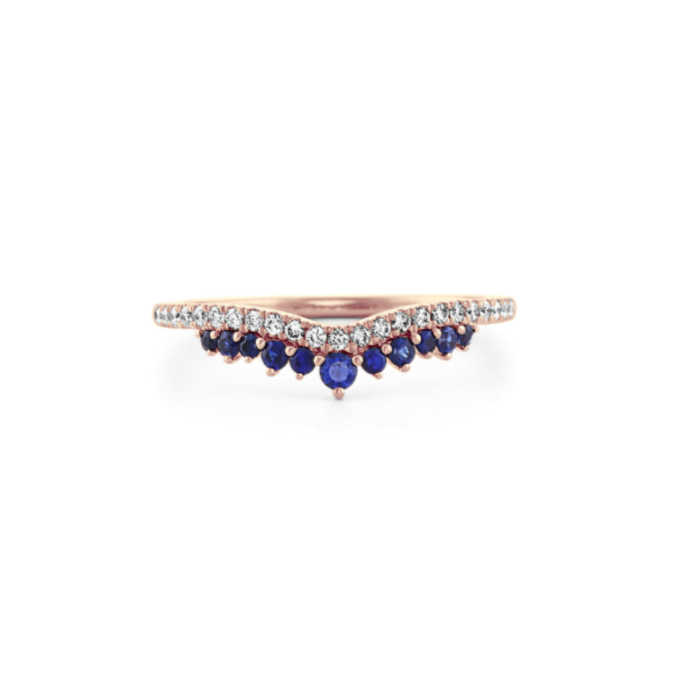 Prestige Natural Diamond and Traditional Blue Natural Sapphire Contour Wedding Band