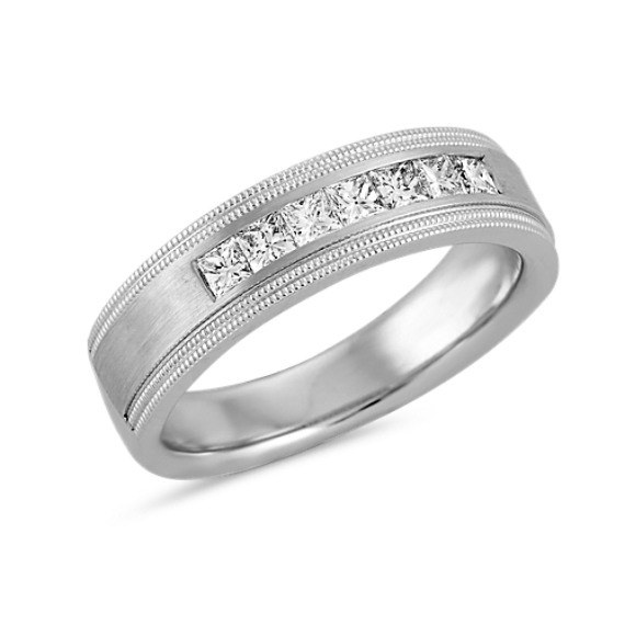 Princess Cut Diamond Mens Band in 14k White Gold (6mm) | Shane Co.