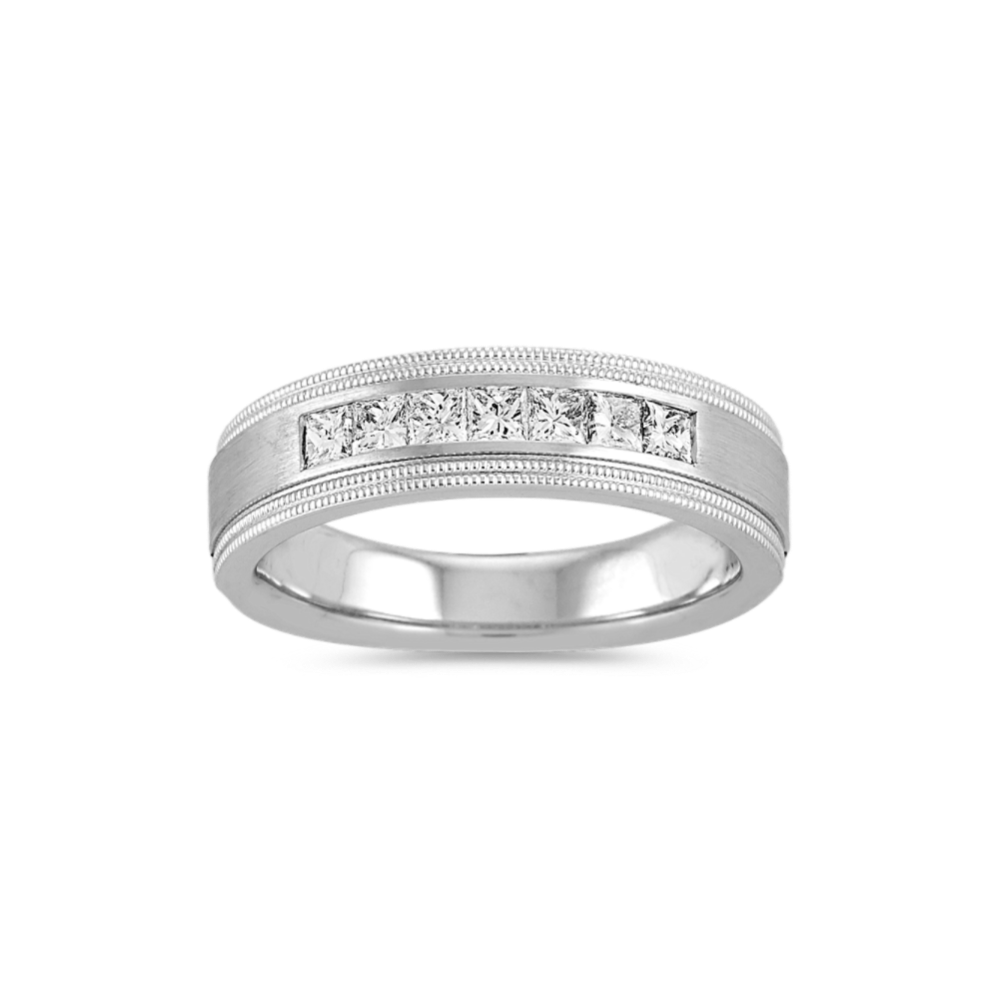 Princess Cut Diamond Mens Band in 14k White Gold (6mm)