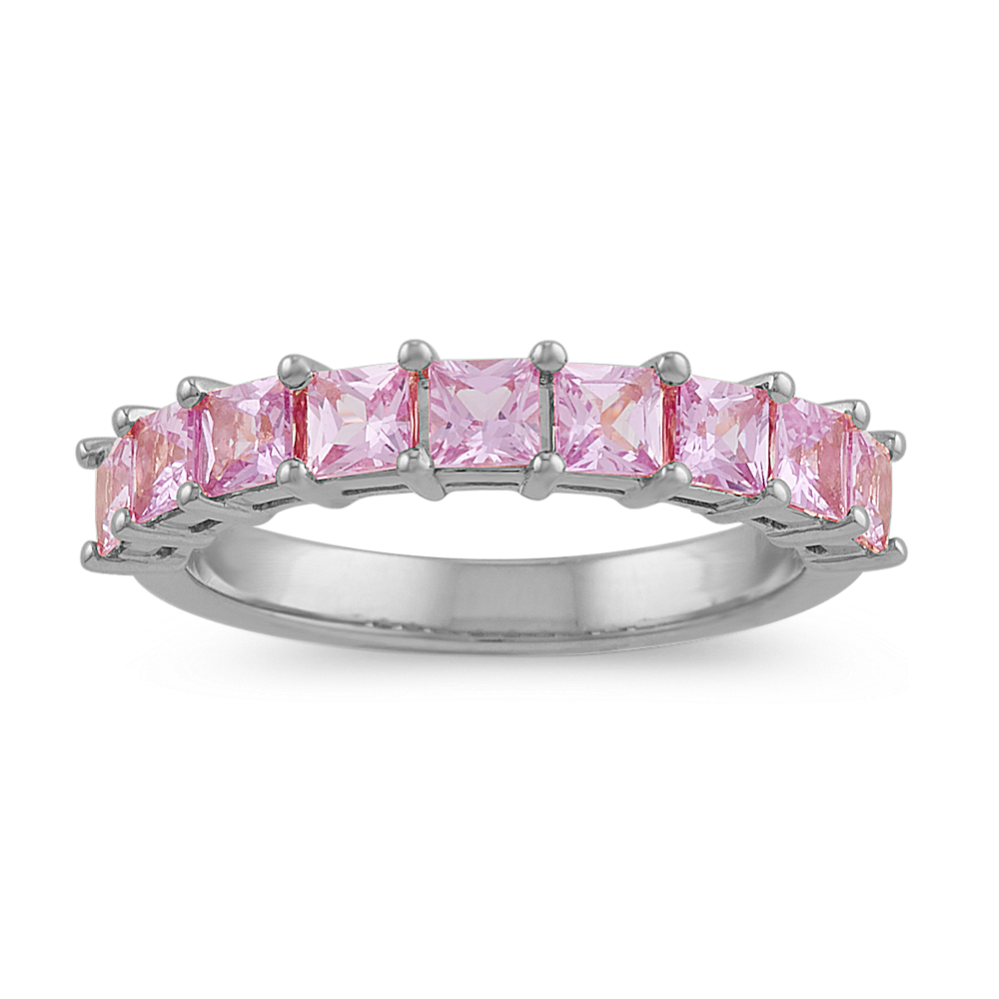 Princess-Cut Pink Sapphire Ring in 14k White Gold