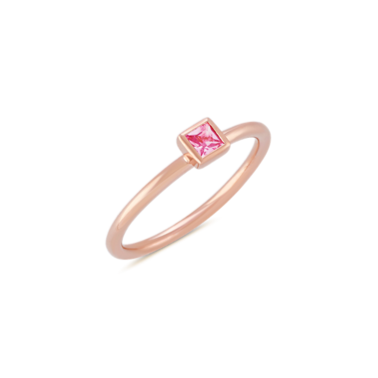 Princess Cut Pink Natural Sapphire Stackable Ring in 14k Rose Gold