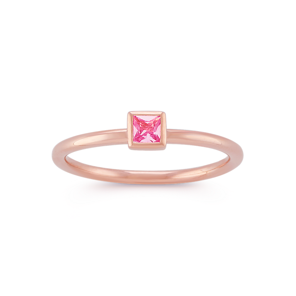 Princess Cut Pink Sapphire Stackable Ring in 14k Rose Gold | Shane Co.