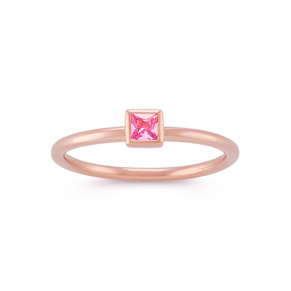 Princess Cut Pink Sapphire Stackable Ring in 14k Rose Gold