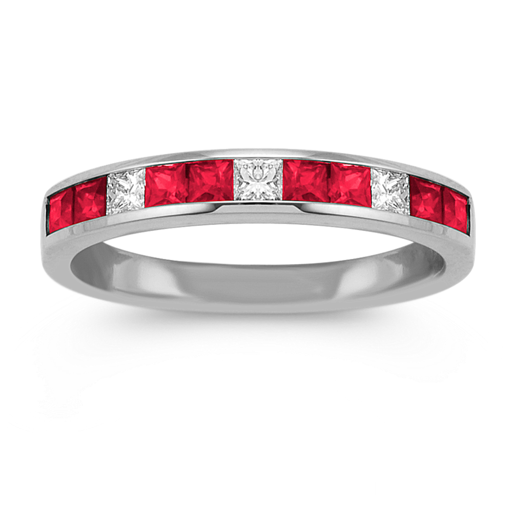 Princess Cut Ruby and Diamond Wedding Band